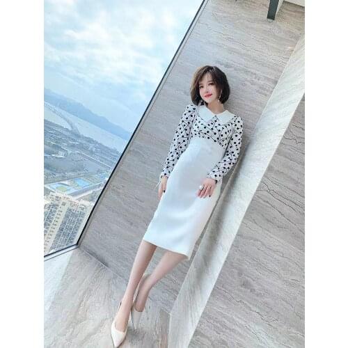 Lapel heavy heavy bead high waist spell to receive two waist slim false dress womens autumn 2021