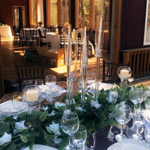 Wholesale acrylic tubes candle holder 5 arms wedding candlestick centerpieces with chimney for home/party/hotel decor 100