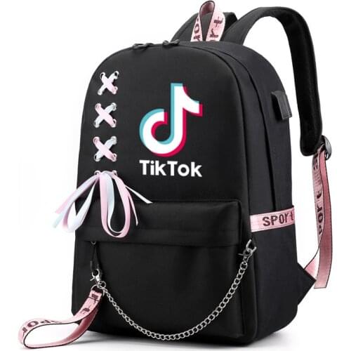 TIK TOK Backpack USB Charge Women Mens Backpack For Teenagers Riboon Boys Capacity Girls Boys School Bag Mochila
