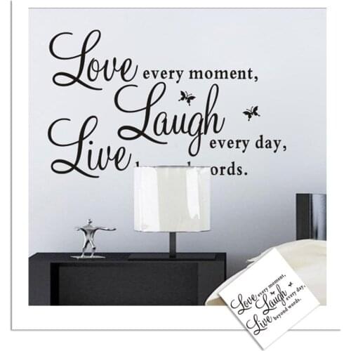 Removable Fashion Love and Laugh Vinyl Wall Stickers Diy Engish Quotes Letters Wallpaper Home Decor Glass Decal Art