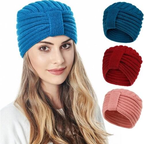 Fashion Knitting Solid Skullies Hat Women Hat Boho Style Cross Girls Winter Autumn Warm Cap Hair Accessories Lady Beannies Hats