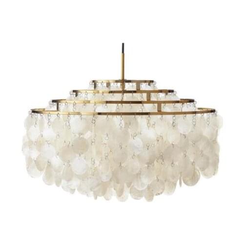 Nordic Luxury Shell Lampshade E14*6 Chandelier Lighting French Country Art Home Decor Hanging Lamp Lustre Bar Cafe Light Fixture