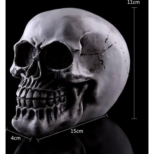 HeyMamba Resin Human Skull Skeleton Bones Statue Figurine Human Shaped Skeleton Head Model Halloween Decor Art Props