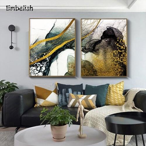 Embelish 1 Pieces Black And Golden Ink Modern Home Wall Pictures HD Print Canvas Painting For Living Room Bedroom Modular Poster
