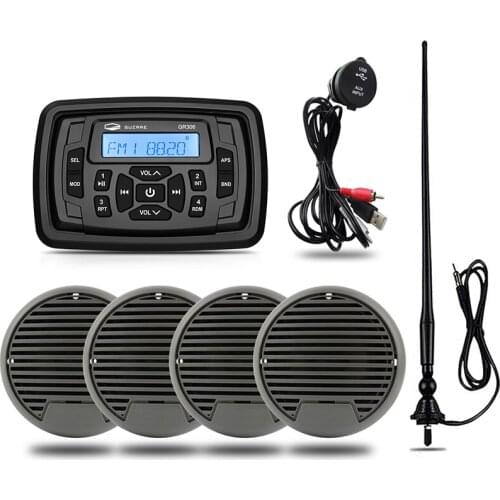Waterproof Marine Stereo Bluetooth Radio Audio Receiver Car MP3 Player+2 Pair 3inch Marine Speaker+AM FM Antenna+Boat USB Cable
