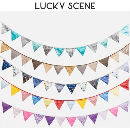 12 Flags Cotton Cloth Pennant Bunting Banner Party Decorations Happy Birthday Wedding Decoration Nordic Colored Flag S00323