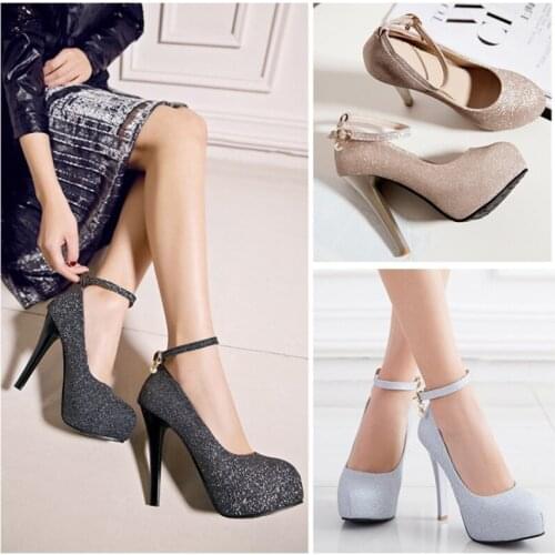 KOLNOO Handmade New Womens High Heels Pumps Buckle Ankle Strap Sexy Platform Round-Toe Dress Evening Party Fashion Court Shoes