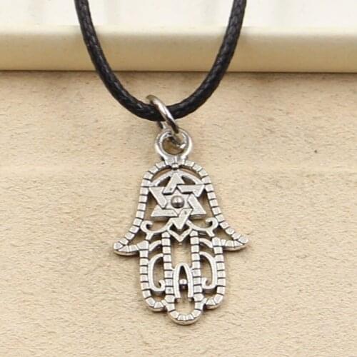 Fashion Hamsa Palm Fatima Hand Star Necklace Pendant Women Jewelry Black Leather Punk Choker Leather Necklace Friendship Gift