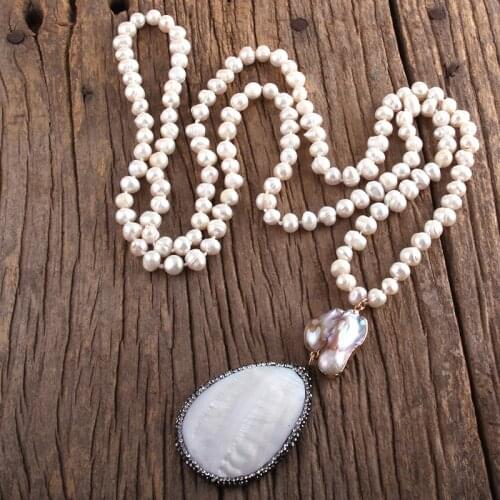 RH Fashion Boho Jewelry Pearl Beads Knotted Freshwater Pendant Necklaces Women Bohemia Pearl Necklace Gift Dropship