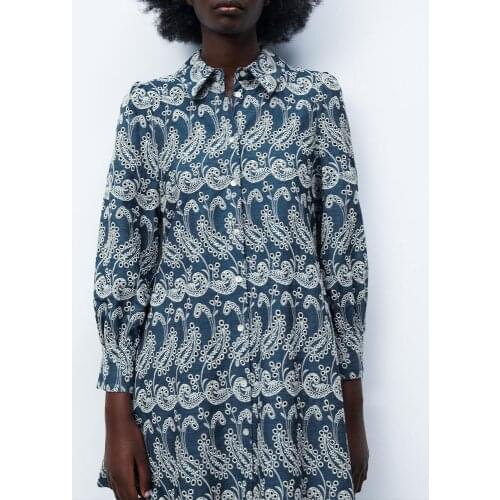 ZA dress 2021 early autumn new womens clothing counter quality ethnic style contrast stitching hollow embroidery dress