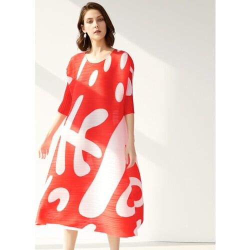 Miyake 2021 Summer Korean Style Casual Sundresses Lantern dress Women Printed Aesthetic Dress 5242