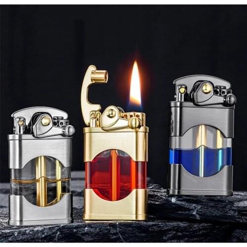 ZORRO Creative Transparent Fuel Tank Kerosene Lighter Metal Retro Flint Grinding Wheel Lighters Smoking Set Cigar Featured Gift