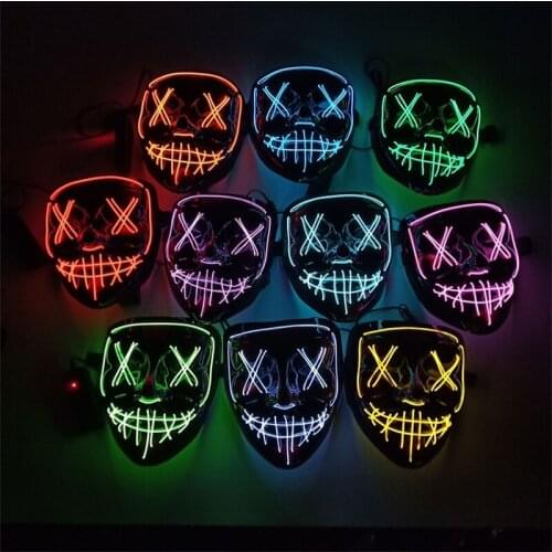 1pcs Led Halloween Mixed Color Mask Masquerade Dress Up Luminous Mask Halloween Party Light Glowing Cosplay Decoration Supplies