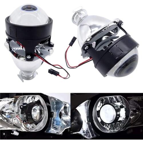 1 Pcs Universal Motorcycle Car Headlight 2.5 inch Bi xenon HID mini Projector Lens Silver Shroud H1 Xenon LED Bulb H4 H7