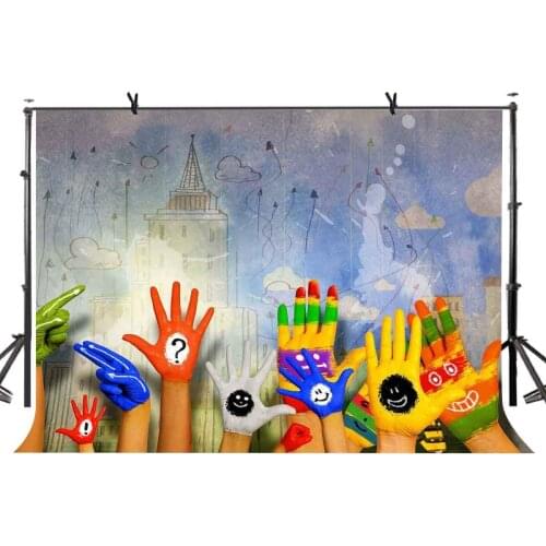 150x220cm Hand-painted Art Backdrop Cute Colorful Hand Drawn Artistic Photographic Background for Camera Photo Props