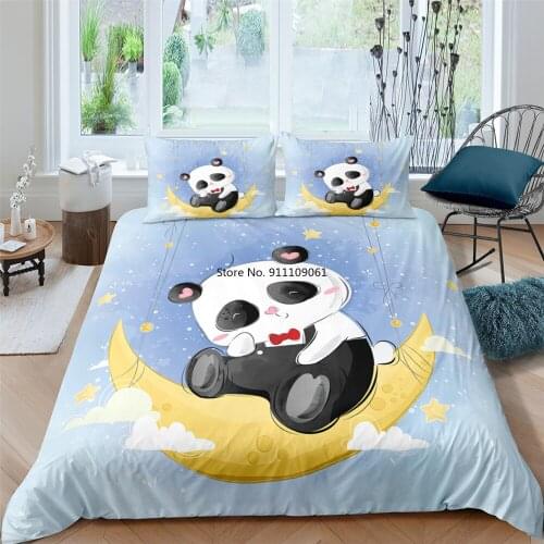 Cute Panda Bedding Set King Size Cartoon Duvet Cover and Pillowcase Home Textiles 2/3pcs Kids Boys Girls Wedding Bedroom Decor