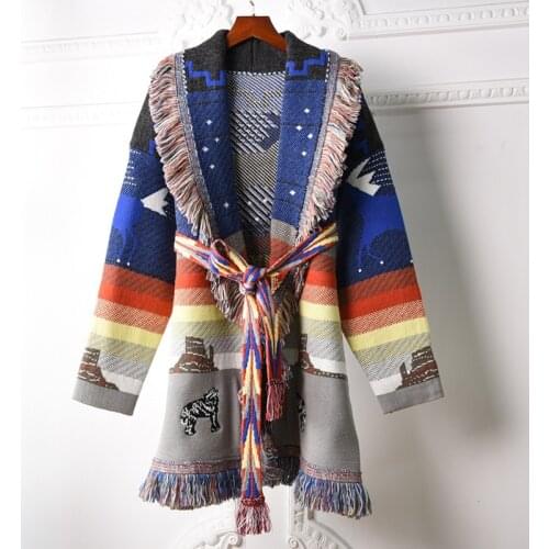 2020 Spring autumn fashion womens high quality embroidery tassels sweater cardigans Chic women loose knitted coat C505