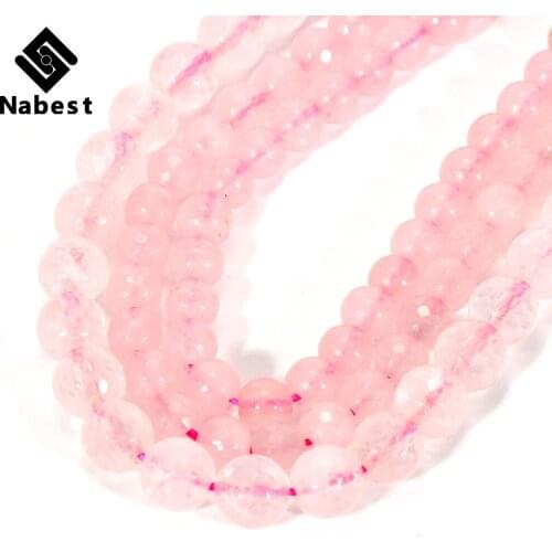 4 6 8 10 12 Face Pink Quartz Natural Round Stone Loose Beads DIY Necklace Bracelet Jewelry Accessories