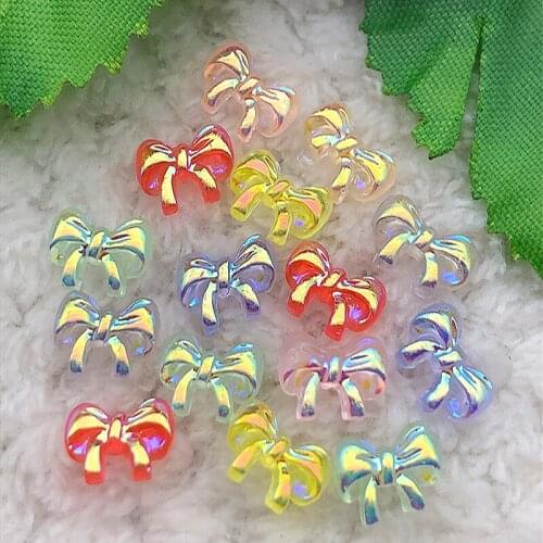40PCS 10mm AB Mixed Color Flatback Bow Tie Resin Rhinestone DIY Decoratio