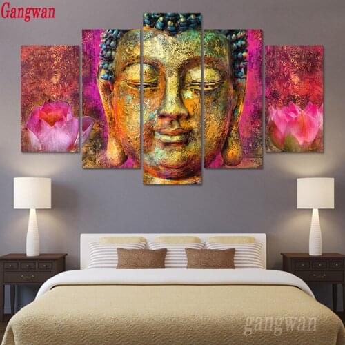 5 PCS Diamond Painting buddha lotus cross stitch kits home Decor Diamond Embroidery Mosaic Religion picture of Rhinestones art