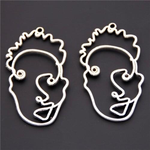 5pcs Silver Color Distorted Face Shape Abstract Charm For Women Earrings Jewelry Punk Style A56