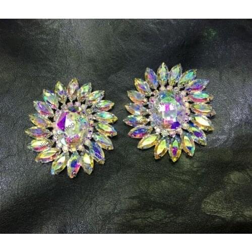 Free shipping 3pcs/lot big flower crystal decorative rhinestone button shiny AB mariquesa glass stone button coat accessory