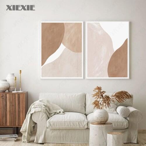Pale Beige Terracotta Abstract Bohemia Canvas Painting Wall Art Print Poster Pictures for Living Room Interior Home Decoration