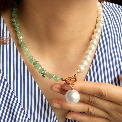 Irregular Alien Stone Pearl Personality Asymmetry Chain Necklace For Women Girls Party Summer Jewelry Gifts HUANZHI 2021 NEW