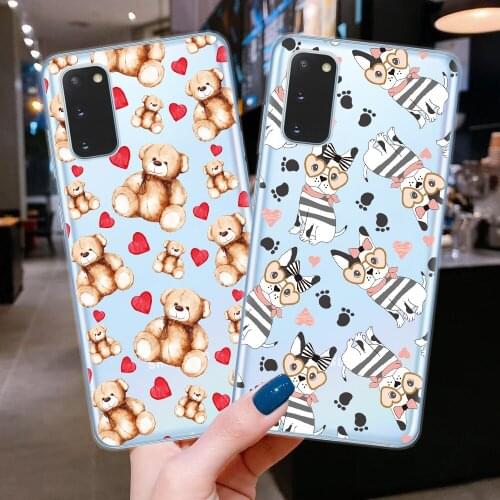 For Samsung Galaxy S8 S9 S10 S20 S21 Plus Ultra FE S10E Note 20 Ultra Cover Cartoon Love Heart Animal Bear Cat Cases Bumper Capa