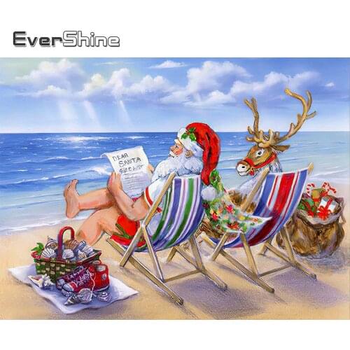 Evershine DIY Diamond Painting Santa Claus Cross Stitch Diamond Embroidery Seaside Picture Rhinestone Mosaic Deer Christmas Gift