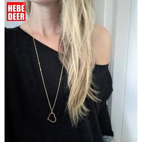 HebeDeer Long Necklace Jewelry Girls Heart Pendant Chain Women Yellow Gold Color Vintage Trendy Necklace Choker Collares Collier