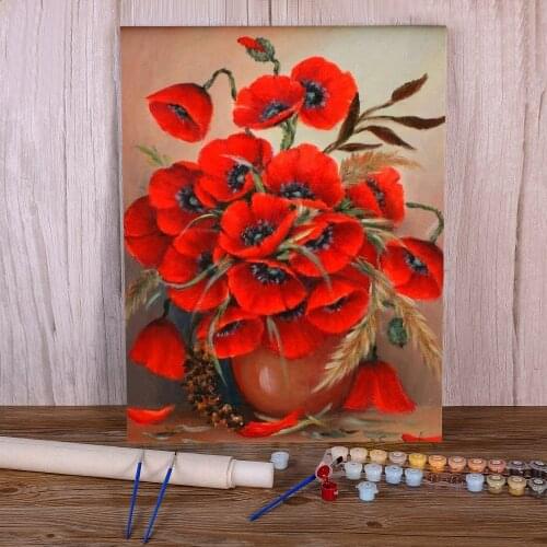 Poppy Flower Paint By Numbers Package Oil Paints 50*70 Canvas Painting New Design For Handicraft