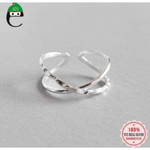 ElfoPlataSi 100% 925 Solid Real Sterling Silver Waves Cross Openingl Ring Sizable 6 7 8 For Teen Girl Kid Xmas Gift XY798