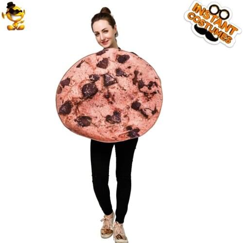 Girl Yummy Biscuit Jumpsuit Adult Mascot Fancy Dress Halloween Cosplay Funny Chocolate Chip Cookie Costume for Unisex Women Suit