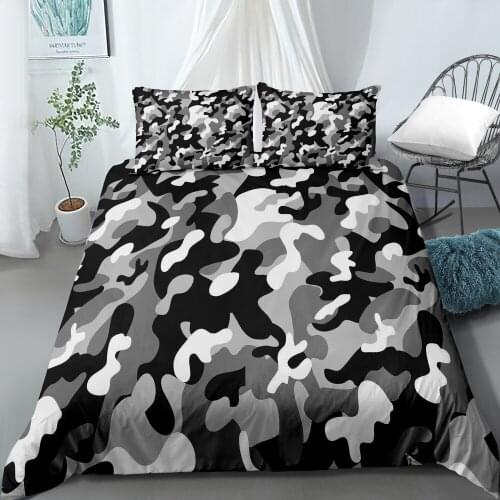 3D Print Duvet Cover Sets Dropshipping 2/3pcs (Single1Pillowcase) Cool Boy Girl Kid Camouflage With Pillowcase Grey NO13