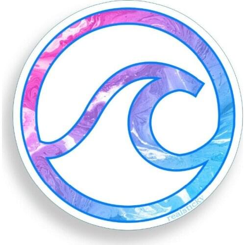 Beautiful Circle Beach Ocean Sticker Pink Blue Wave Laptop Cup Cooler Window Decal