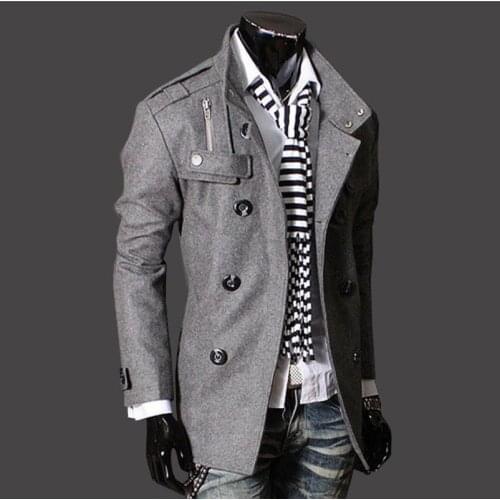 Jacket mens fashion personality windbreaker double-breasted long coat mens fashion business jacket