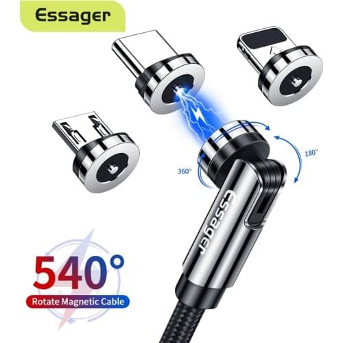 Essager 540 Rotate Magnetic Cable Fast Charging Magnet Charger Micro USB Type C Cable Mobile Phone Wire Cord For iPhone Xiaomi