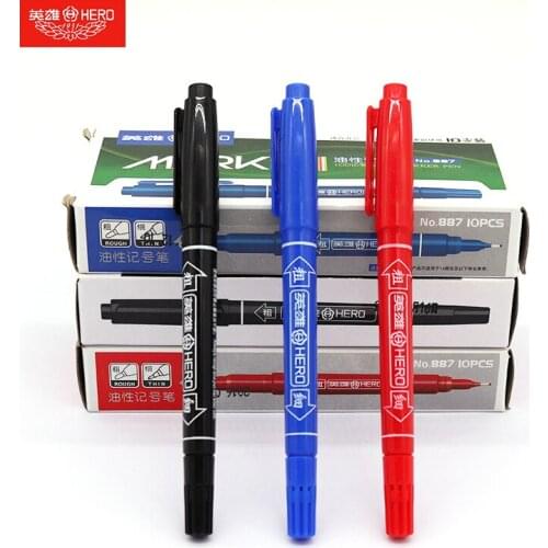 Hero Oily Waterproof Markers Pen 10Pcs/set For Double-headed Permanent Oily Markers For Art School Supplies With 3Colors Set