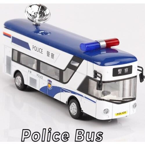 16.5CM 1:32 Scale Toy Car Metal Police Alloy Car Bus Pull Back Diecast Vehicles Model Toys For Children Kids Collection