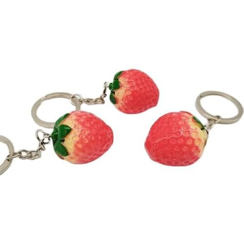 Fashion Artificial Solid Strawberry Key Ring, Bag Pendant Resin Fruit Small Gift