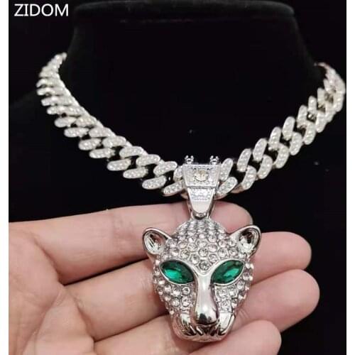 Men Women Hip Hop Leopard Pendant Necklace Miami Cuban Chain Iced Out Bling HipHop animal Necklaces Fashion Charm Jewelry