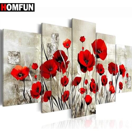 HOMFUN 5pcs Full Square/Round Drill 5D DIY Diamond Painting "flower" Multi-picture Combination Embroidery 5D Decor A15054