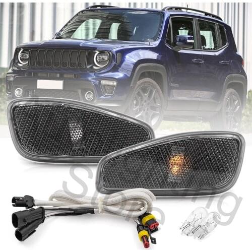 2Pcs Front Side Marker Indicator Kit Turn Signal Blinker Smoked Lens with Amber Halogen Bulb For Jeep Renegade BU 2015-2021