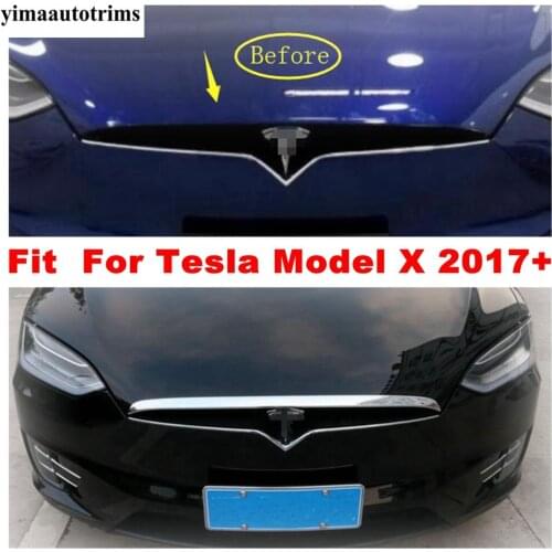 Front Hood Bonnet Mesh Grille Grill Bumper Head Engine Strip Cover Trim For Tesla Model X 2017 - 2020 Chrome Exterior Refit Kit