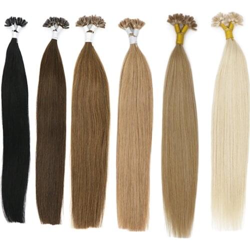 Toysww Fusion Keratin Bond U Nail Tip Human Hair Extensions Capsule Real Machine Remy Pre Bonded Hair 14"-24" 1g/Strand