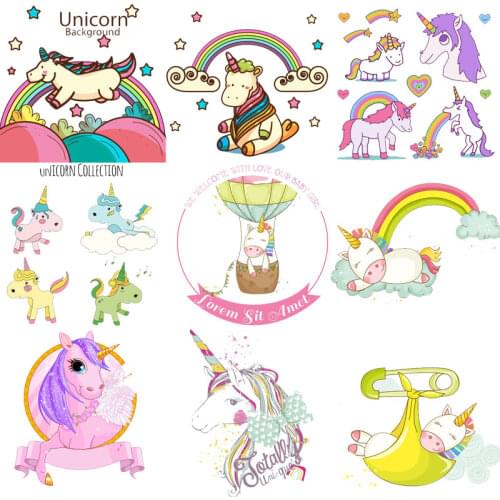 Cute Small Animals Unicorn Iron on Patches Clothing Application Heat Transfer Stickers Letter Appliques Appliques DIY T-shirt E