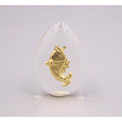 Real 24K Yellow Gold leaf Pendant 30x20mm Man-Made Crystal Lovely Fish Pattern Charms