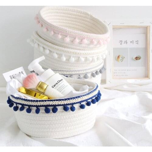 Nordic Decorative Cotton Rope Home Decor Desk Organizer Storage Box Hair Ball Food Containers Storage Basket Woven Baksets