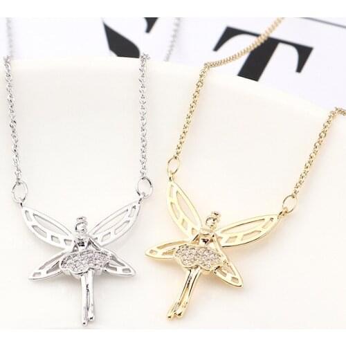 New Style Fashion Forest Elf Butterfly Princess Pendant Charm Lovely Girl Inlay Zircon Necklace Elegant Lady Birthday Gift